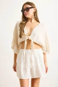 Olalook Women White Mini Muslin Skirt with Shorts - Image 4
