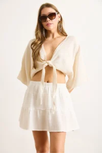 Olalook Women White Mini Muslin Skirt with Shorts - Image 5