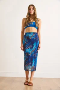Olalook Women's Blue Lined Digital Midi Tulle Skirt - Image 2
