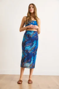 Olalook Women's Blue Lined Digital Midi Tulle Skirt - Image 3