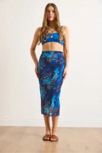Olalook Women's Blue Lined Digital Midi Tulle Skirt - Image 5