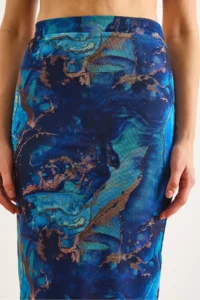 Olalook Women's Blue Lined Digital Midi Tulle Skirt - Image 6