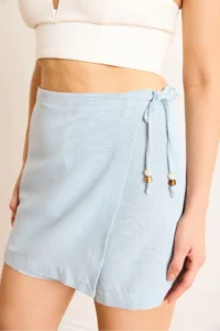 Olalook Women's Blue Lace Detailed Mini Linen Shorts Skirt - Image 5