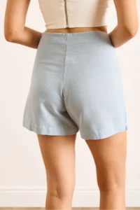 Olalook Women's Blue Lace Detailed Mini Linen Shorts Skirt - Image 6