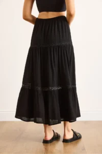 Olalook Women's Black Lace Striped Lined Maxi Skirt - Image 7