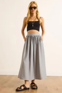 Olalook Women's Gray Pocket Flowy Long Ayrobin Skirt