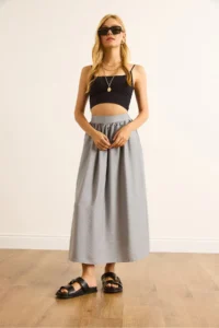 Olalook Women's Gray Pocket Flowy Long Ayrobin Skirt - Image 2