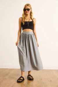 Olalook Women's Gray Pocket Flowy Long Ayrobin Skirt - Image 3