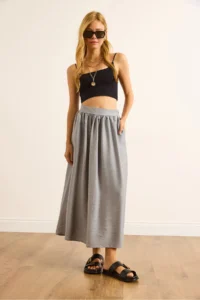 Olalook Women's Gray Pocket Flowy Long Ayrobin Skirt - Image 4