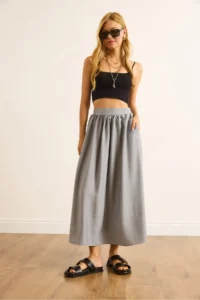 Olalook Women's Gray Pocket Flowy Long Ayrobin Skirt - Image 5