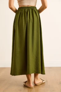 Olalook Women's Khaki Pocket Flowy Long Ayrobin Skirt - Image 6