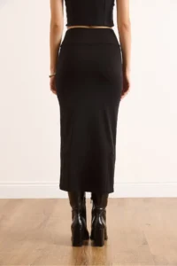 Olalook Women's Black Waist Bird Eye Detailed Midi Sandy Skirt - Image 6