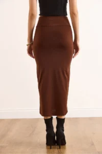 Olalook Women's Brown Waist Bird Eye Detailed Midi Sandy Skirt - Image 7