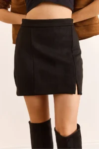 Olalook Women's Black Mini Suede Skirt with Back Zipper and Slit - Image 3