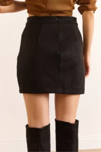 Olalook Women's Black Mini Suede Skirt with Back Zipper and Slit - Image 4