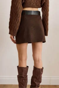 Olalook Women's Brown Belt Detailed Mini Skirt with Shorts - Image 2