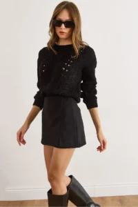 Olalook Women's Black Hidden Zipper Mini Skirt with Shorts