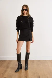 Olalook Women's Black Hidden Zipper Mini Skirt with Shorts - Image 2