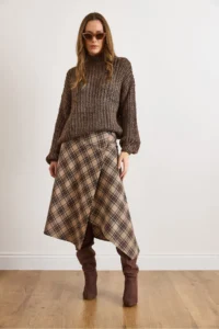 Olalook Women's Beige Plaid Wool Effect Midi Wrap Skirt - Image 2