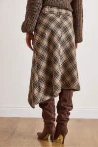 Olalook Women's Beige Plaid Wool Effect Midi Wrap Skirt - Image 4