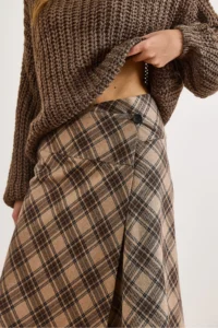 Olalook Women's Beige Plaid Wool Effect Midi Wrap Skirt - Image 5