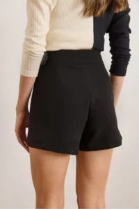 Olalook Women's Black Shorts Pleated Belt Detailed Mini Full Skirt - Image 3