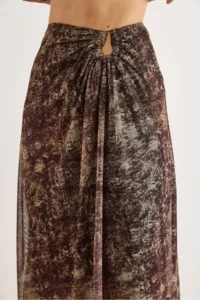 Olalook Women's Brown Lined Waist Accessory Detailed Midi Skirt - Image 4
