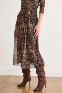 Olalook Women's Brown Lined Waist Accessory Detailed Midi Skirt - Image 6