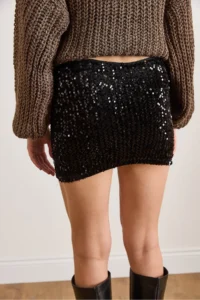Olalook Women's Black Elastic Waist Sequined Mini Skirt - Image 6