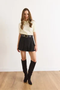 Olalook Women's Black Lining Pleated Mini Skirt with Shorts - Image 2
