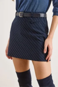 Olalook Women's Navy Blue Belted Hidden Zipper Striped Shorts Skirt - Image 5