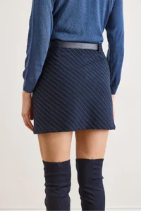 Olalook Women's Navy Blue Belted Hidden Zipper Striped Shorts Skirt - Image 6