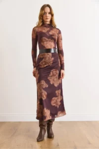 Olalook Women's Brown Lined Patterned Tulle Skirt - Image 5