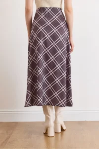 Olalook Women's Anthracite Zippered Slit Detailed Plaid Satin Skirt - Image 6