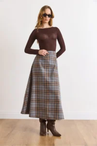 Olalook Women Gray Plaid Weaving Bell Skirt - Image 2