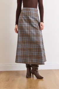 Olalook Women Gray Plaid Weaving Bell Skirt - Image 4