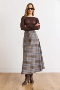 Olalook Women Gray Plaid Weaving Bell Skirt - Image 6