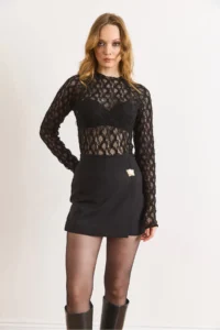 Olalook Women's Black Accessory Detailed Zippered Skirt with Shorts - Image 2