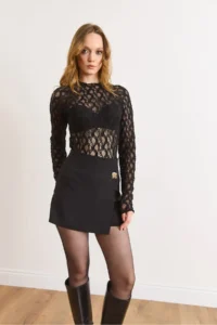 Olalook Women's Black Accessory Detailed Zippered Skirt with Shorts - Image 5