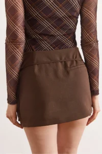 Olalook Women's Brown Lace Detailed Zippered Skirt with Shorts - Image 5