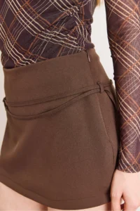 Olalook Women's Brown Lace Detailed Zippered Skirt with Shorts - Image 6