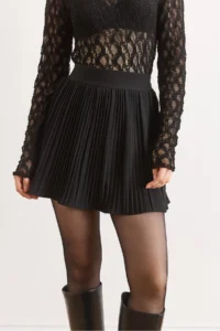 Olalook Women's Black Mini Pleated Skirt with Elastic Waist Shorts - Image 2