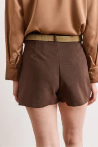 Olalook Women's Brown Belted Zipper Pleated Skirt with Shorts - Image 4