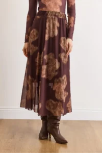 Olalook Women's Brown Shawl Pattern Lined Midi Tulle Skirt - Image 2
