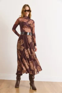Olalook Women's Brown Shawl Pattern Lined Midi Tulle Skirt - Image 3