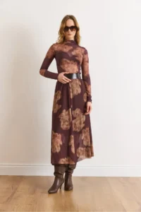 Olalook Women's Brown Shawl Pattern Lined Midi Tulle Skirt - Image 4