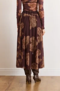 Olalook Women's Brown Shawl Pattern Lined Midi Tulle Skirt - Image 5