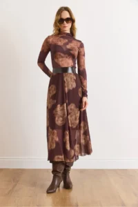 Olalook Women's Brown Shawl Pattern Lined Midi Tulle Skirt - Image 6