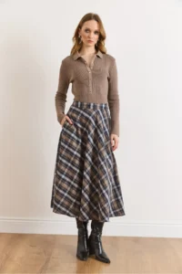 Olalook Women's Mink Zippered Pocket Plaid Bell Skirt - Image 2