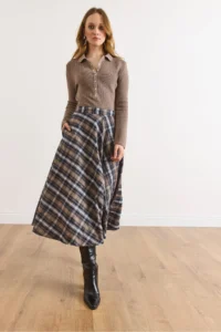 Olalook Women's Mink Zippered Pocket Plaid Bell Skirt - Image 3
